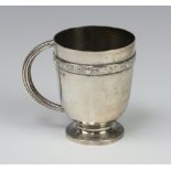 An Arts and Crafts silver waisted mug with inscription Birmingham 1937, 136 grams, 8cm