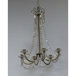 A 19th Century style 6 light candle chandelier with glass lustres 55cm h