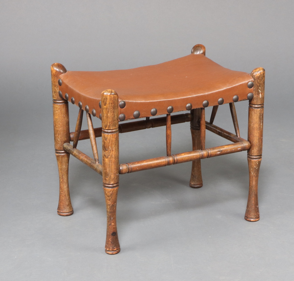 For Liberty & Co 1900, a Thebes rectangular turned beech stool 42cm h x 47cm x 34cm