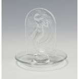 A modern Lalique frosted and clear glass mermaid pin tray, etched lower case mark lalique france