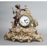 Regnault, a French 8 day striking mantel clock, the 9cm enamelled dial with Roman numerals marked