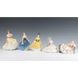 Five Royal Doulton figures - Coralie HN2307, Melanie HN2271 20cm, Daydreams HN1731 15cm, Applause