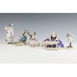 A Capodimonte figure of a Pierrot (a/f) 15cm, 2 ditto figures of a seated girl and boy,