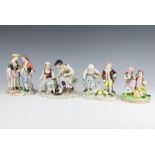 A Dresden group of a boy and girl 12cm, ditto of a lady and gentleman holding flowers 15cm, ditto