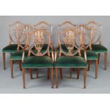 A set of 8 mahogany Hepplewhite style shield back dining chairs comprising 2 carvers 96cm x 55cm x
