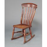 A 19th Century beech and elm stick and bar back rocking chair 193cm h x 31cm w x 62cm d (seat 26cm x