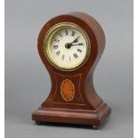 An Edwardian timepiece with 8cm paper dial, Roman numerals, contained in an inlaid mahogany