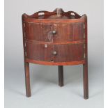 A Georgian mahogany bow front double wash stand with raised 3/4 gallery, the upper section