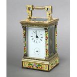 A 20th Century quarter repeating carriage alarm clock with enamelled dial, Roman numerals, marked MD