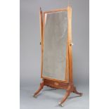 A Victorian bevelled plate cheval mirror contained in an inlaid bleached mahogany frame 154cm h x