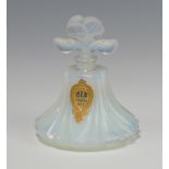 A Sabino style opalescent bell shaped scent bottle with floral stopper, impressed marks. no.375,