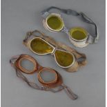 Three pairs of vintage goggles (1 with glass a/f)