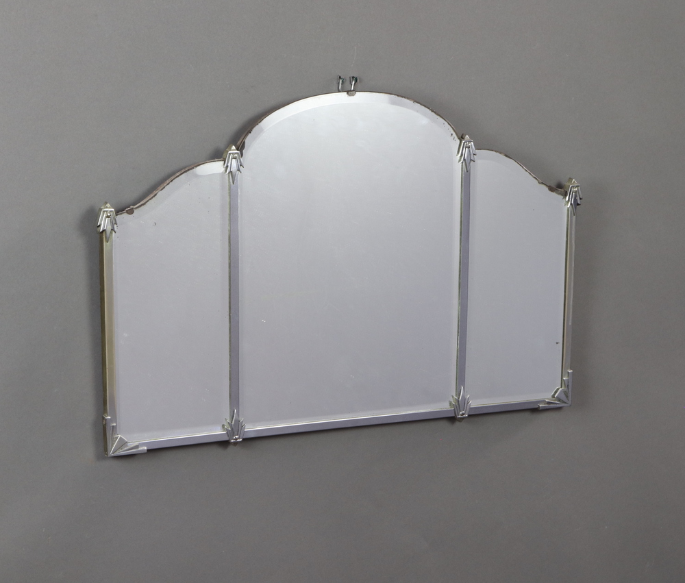 An Art Deco triple plate mirror contained in a chrome frame 49cm x 73cm Chrome lightly verdigris