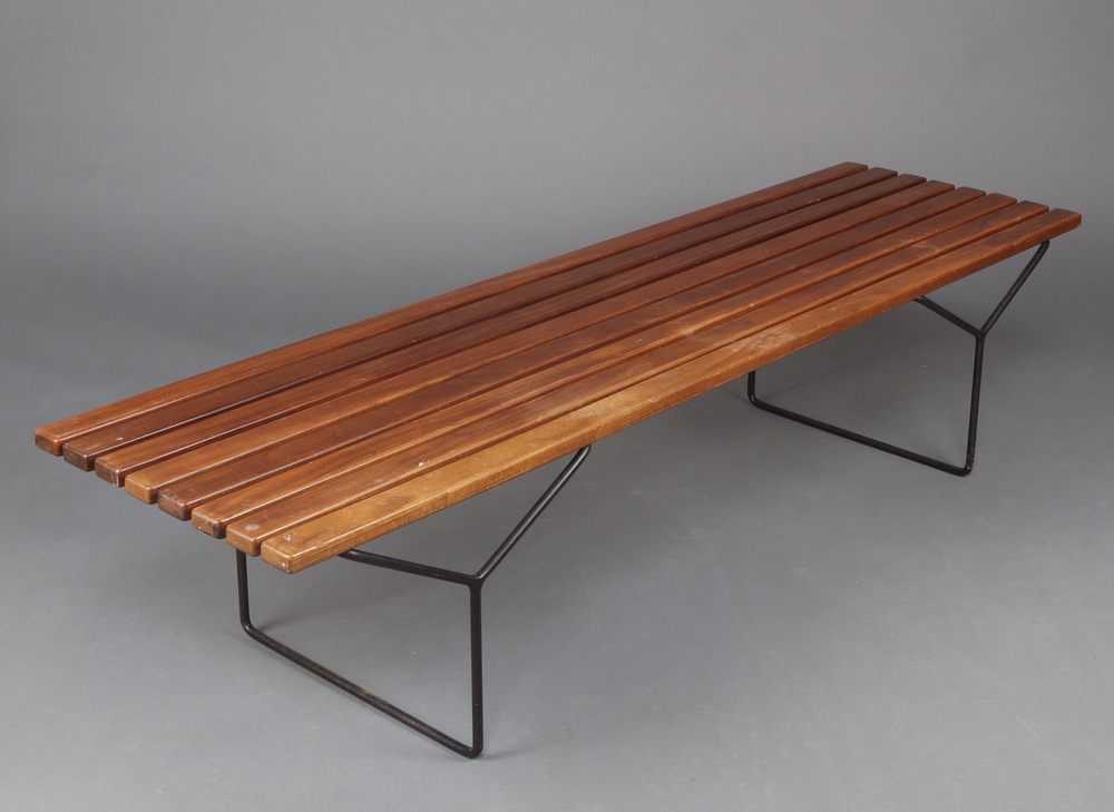 Harry Bertoia for Knoll, a mid century 8 slatted bench/table raised on wrought iron supports,