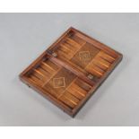 A Victorian inlaid mahogany folding backgammon board 9cm x 38cm x 23cm