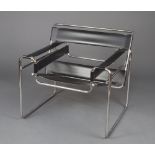 After Marcel Breuer a chrome and black leather wassily style chair stamped "1-9-G Made In Italy"