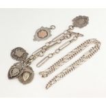 A silver Albert, a silver necklace and 5 silver fobs 92 grams