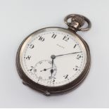 A silver cased Rolex pocket watch with subsidiary seconds dial contained in a 50mm Dennison case