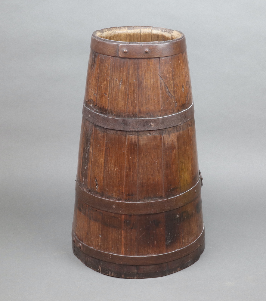 A waisted coopered butter churn 48cm h x 18cm diam.