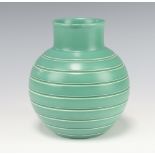 A Keith Murray Wedgwood mid-green ribbed baluster vase 14cm