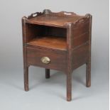 A Georgian mahogany tray top commode with recess above drawer, raised on square supports 76cm h x