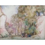 Sir Alfred East 1849-1913, watercolour, preparatory study of ladies in a rural setting, signed