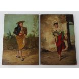 A pair of early 20th Century Continental oils on panel, indistinctly signed, study of a Spanish lady