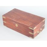 A Victorian mahogany and brass banded writing slope with hinged lid and brass drop handles to the