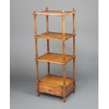 A Victorian style bleached mahogany 4 tier what-not, the base fitted a drawer, raised on turned
