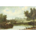 A H Vickers, 1853-1907, oil on canvas signed, a view of Eton College, 18.5cm x 29cm, label on