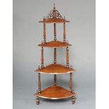 A Victorian oak 4 tier corner what-not, raised on turned supports 138cm h x 61cm w x 42cm d Loose