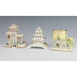 Three Coalport pastel burners - Pagoda House 10cm, The Villa 12cm and The Masters House 10cm