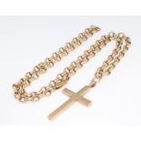A 9ct yellow gold necklace and cross pendant 53 grams, the necklace 68cm