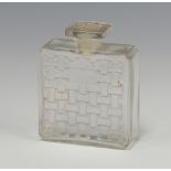 A Lalique clear glass Heliotrope scent bottle and stopper with moulded lower case mark 8cm