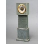 A miniature longcase timepiece with 5cm dial, Roman numerals, contained in a green hardstone case