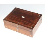 A Victorian inlaid rosewood and mother of pearl writing slope with hinged lid 10cm h x 30cm w x 22cm