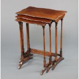 A nest of 3 Edwardian mahogany tea tables raised on turned supports 68cm h x 56cm w x 35cm d Pitting