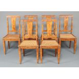 A set of 6 19th Century French walnut slat back dining chairs with gilt metal mounts and woven