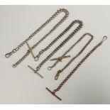 Four metal Albert watch chains