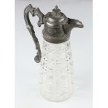 An Edwardian cut glass claret jug with plated mounts 26cm