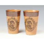 Two Royal Doulton stoneware 1902 commemorative beakers Thames Ditton Celebration 13cm