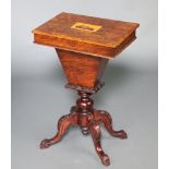 A Victorian rectangular mahogany sewing box of waisted form, the lid inlaid a Tunbridgeware panel