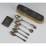 A silver engine turned match case Birmingham 1934 and minor spoons 122 grams