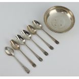 A silver nut dish Birmingham 1972 and 6 silver coffee spoons - mixed dates, 128 grams