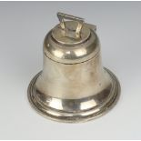A novelty silver inkwell in the form form of a bell with glass liner, Birmingham 1946 8.5cm