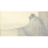 19th Century pencil sketch with chalk highlights, unsigned, biblical study of a robed gentleman (
