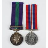 A General Service medal with Palestine 1945-1948 bar to 2725413 Pte. L.C. Philpott CMP and a War