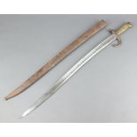 A French chassepot bayonet, the blade dated 1868 with brass grip and metal scabbardSome light