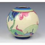 A Clarice Cliff Rudyard pattern spherical vase, pattern 370, printed mark 15cm There is very minor