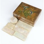 Five large Chinese rectangular mother of pearl counters, 14 smaller ditto and 11 round ditto